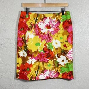 Talbots Pencil Skirt 8 Petite Watercolor Floral Garden Artsy Cottage Preppy Work